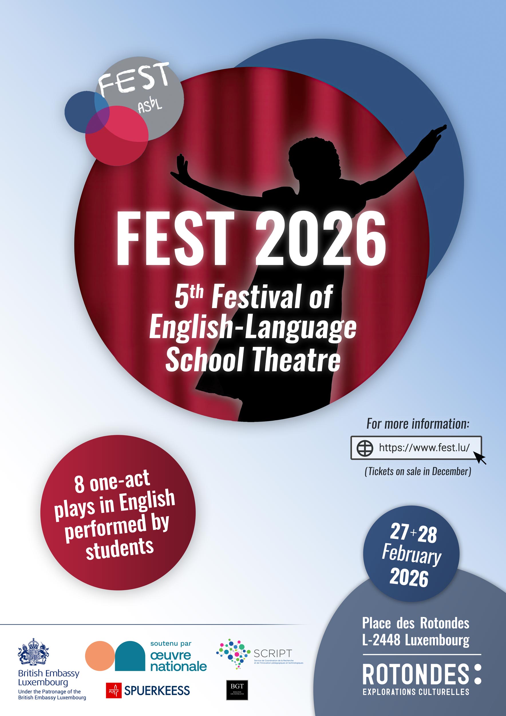 FEST 2026: 8 one-act plays in English performed by students, on 27 and 28 February 2026 at the Rotondes